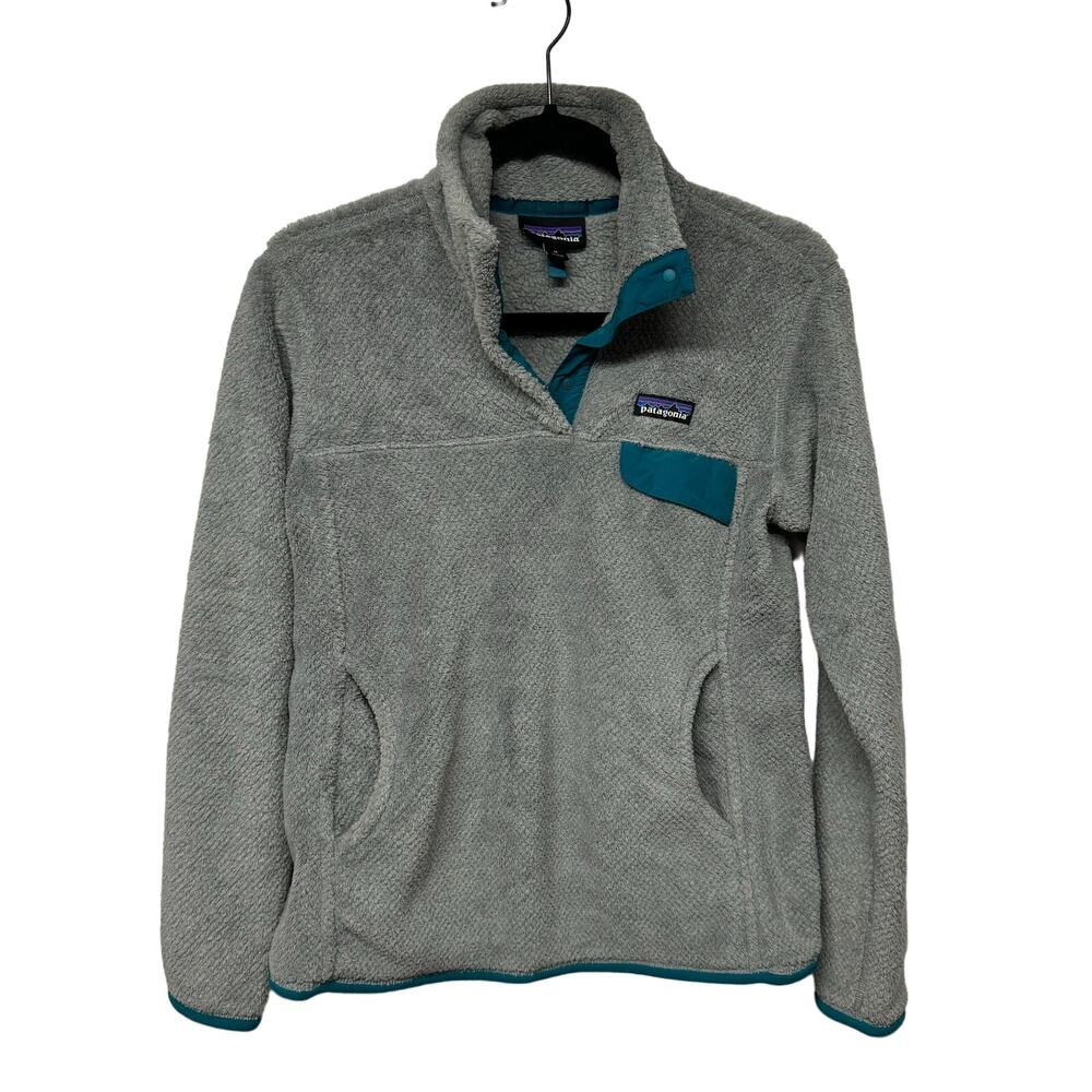 Patagonia Gray Sherpa Pullover with Teal Trim